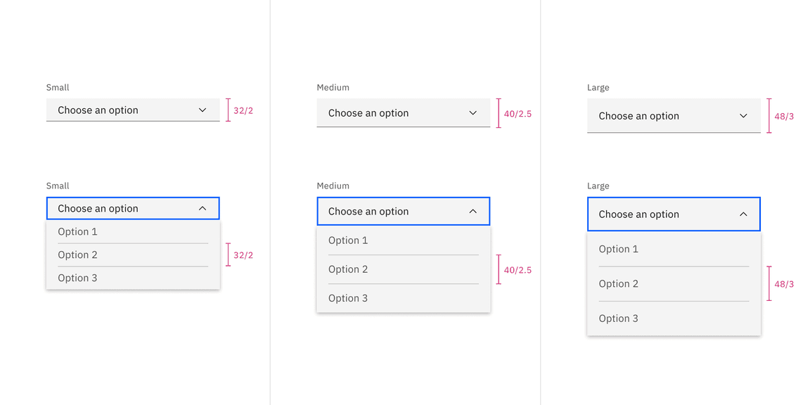 Sizes for dropdown